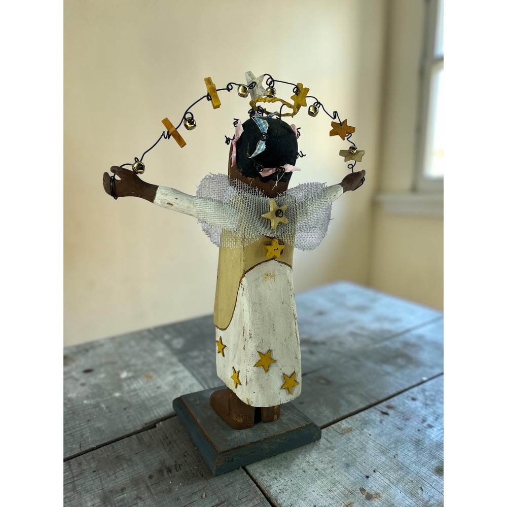 One of a Kind Whimsical Wooden Hand Carved Angel Cerri Noto Signed Folk Art - Picture 5 of 8